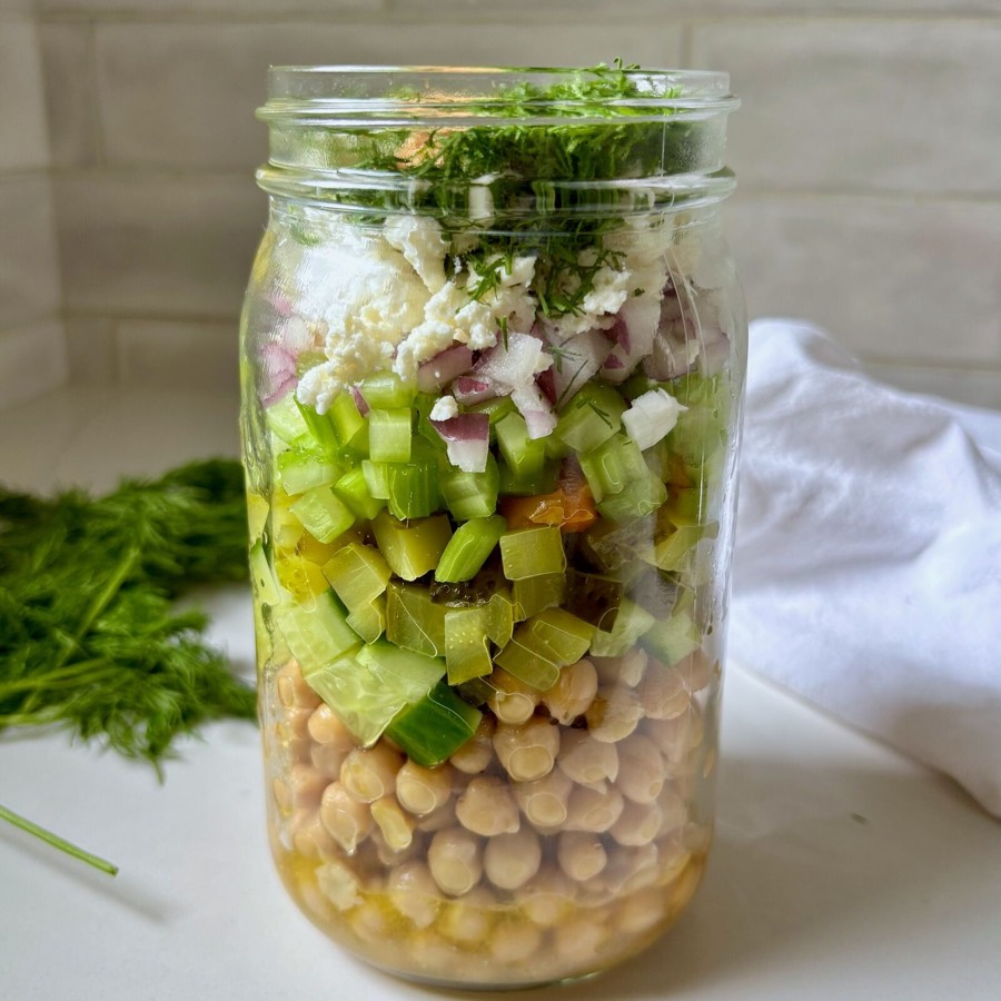 Spicy Dill Pickle Marinated Chickpea Jars